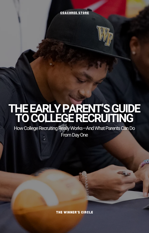 Middle or high school athlete signing commitment papers on signing day, symbolizing the college recruiting process covered in 'The Early Parent’s Guide to College Recruiting
