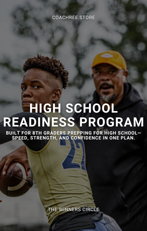Professional-looking cover featuring dynamic silhouette of youth athlete in motion against a bold background. Text indicates comprehensive strength and speed development program designed for young athletes. Clean, motivational design conveys energy and structured athletic progression suitable for coaches, parents, and participants.