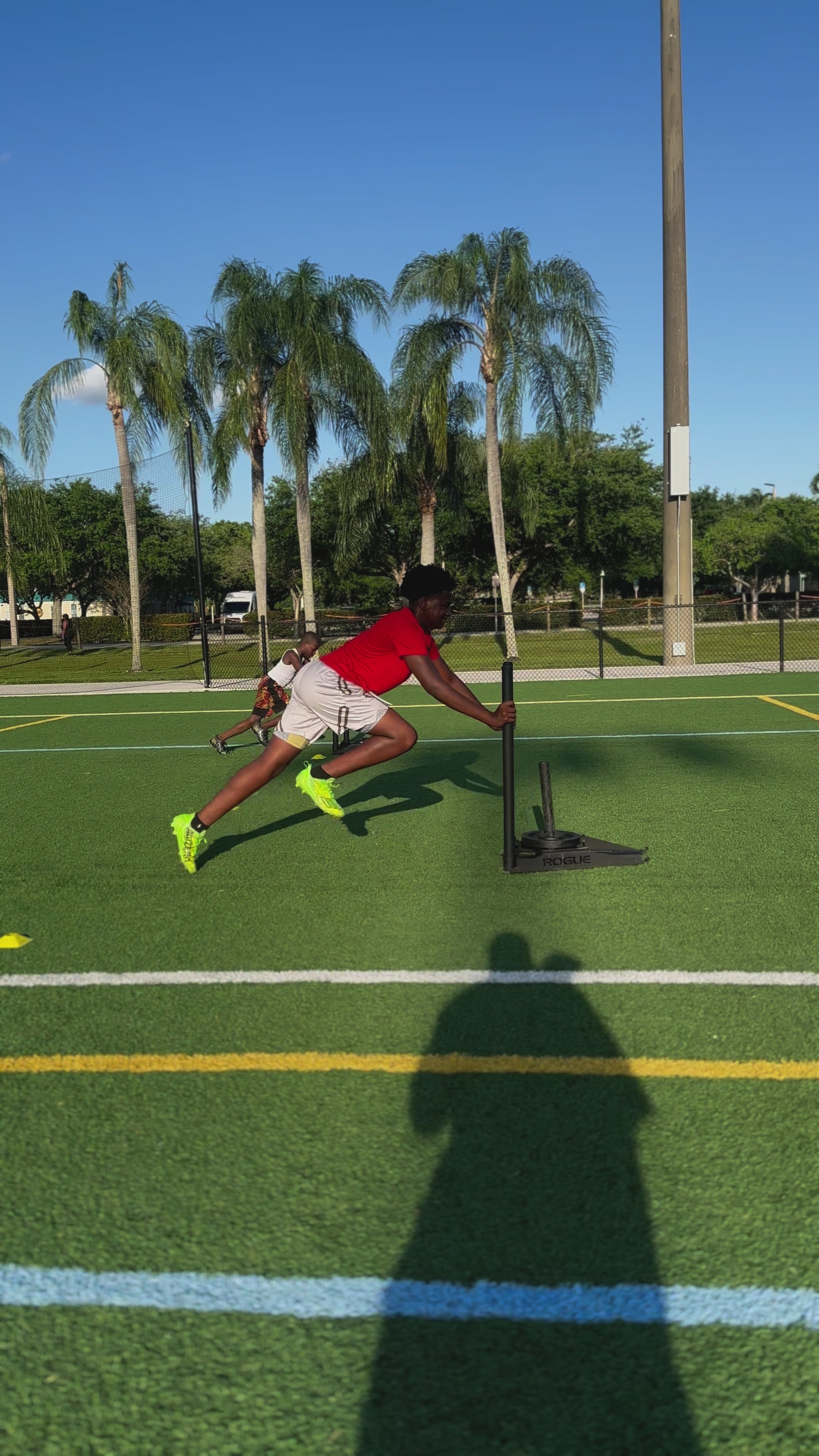 Athlete practicing sprint mechanics with focus on ground force application and power output